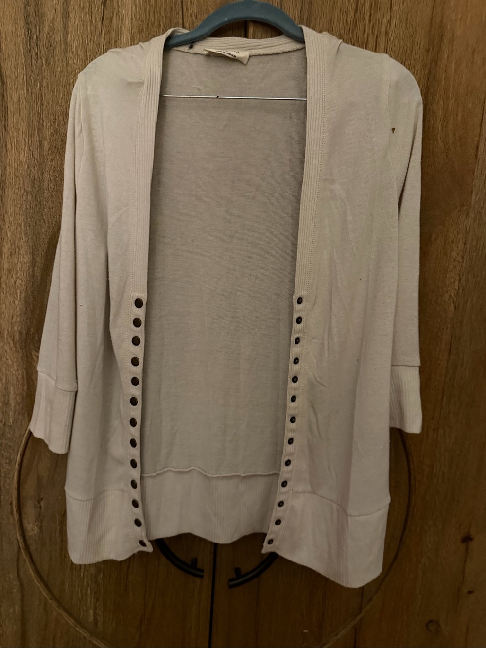 Zenana Outfitters Light Beige Open-Front Cardigan with Button Trim